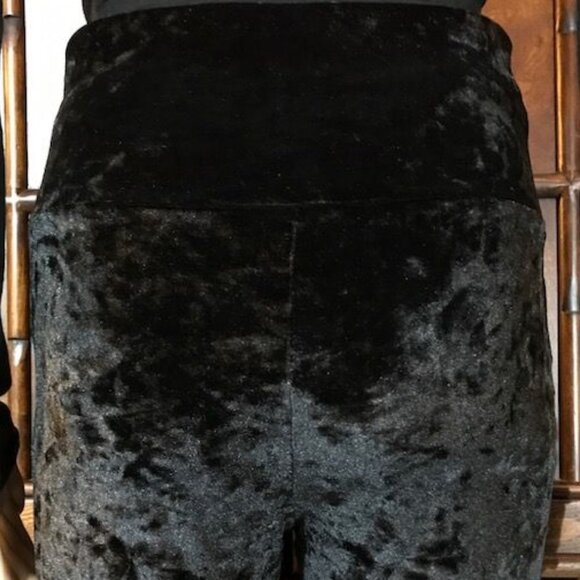 NWOT Wavvy Black Crushed Velvet Front Slit High Waist Stretch Flare Leg Pant - Picture 7 of 10